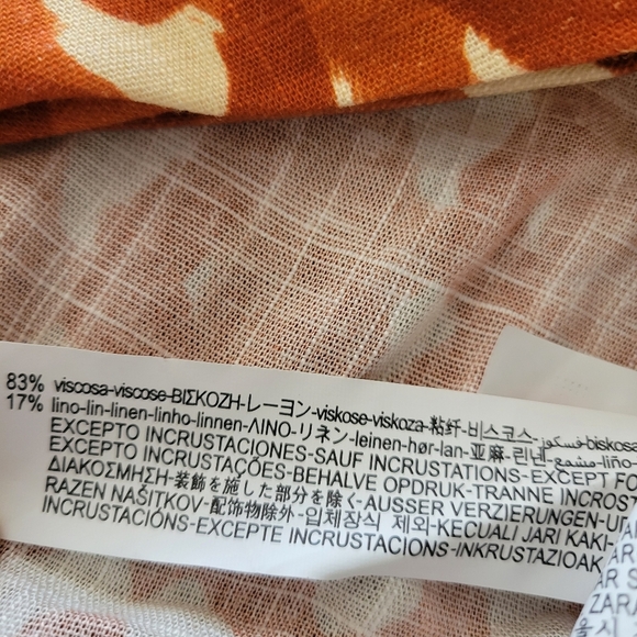 Zara Linen Blend Printed Top in Terracotta With Sequins Beads Sleeves Size S - Picture 13 of 16